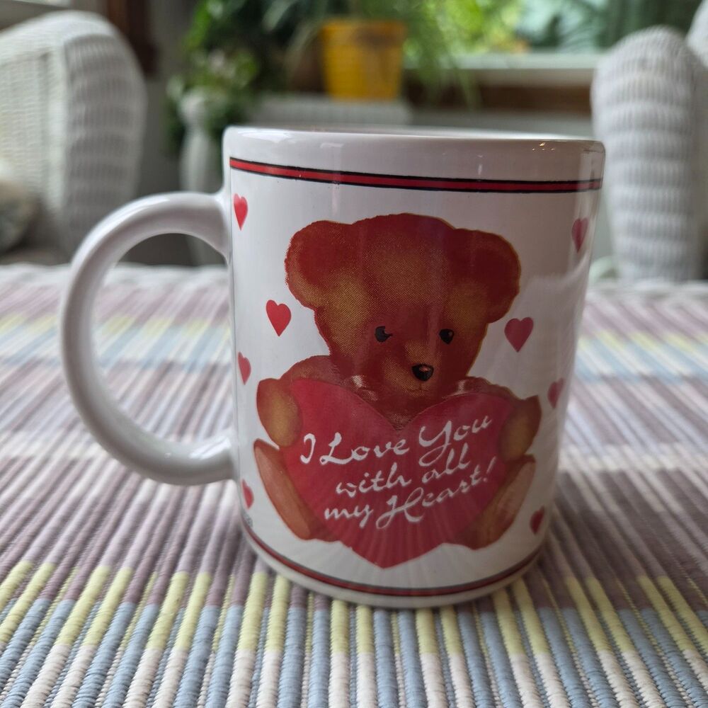 Vintage Brite Ideas 1994 "I Love You With All My Heart!" Teddy Bear Ceramic Mug